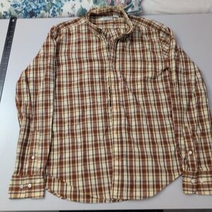 Gustin Men's Casual Plaid Shirt in Brown and Cream Large